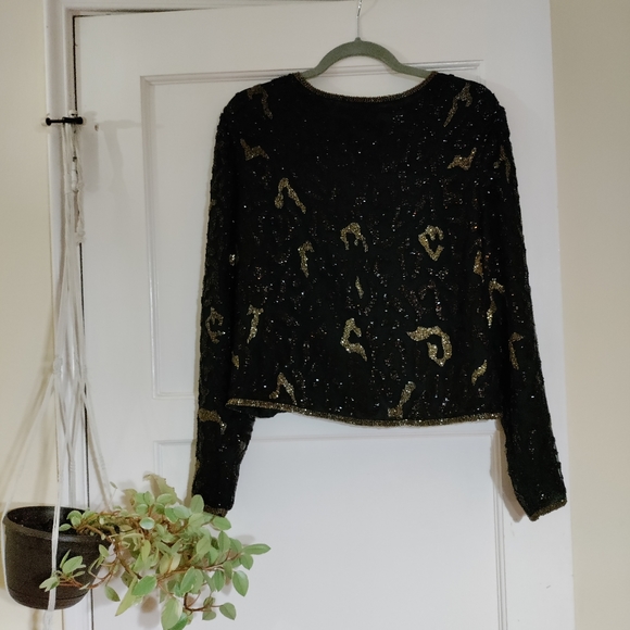 SOLD Vintage Beaded Leopard Print Jacket 100% Silk - Picture 3 of 6